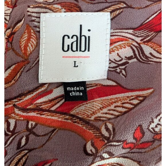 Cabi Good Luck Crane Print Red and Gray Sleeveless Blouse - L Style #3611 - Picture 4 of 10